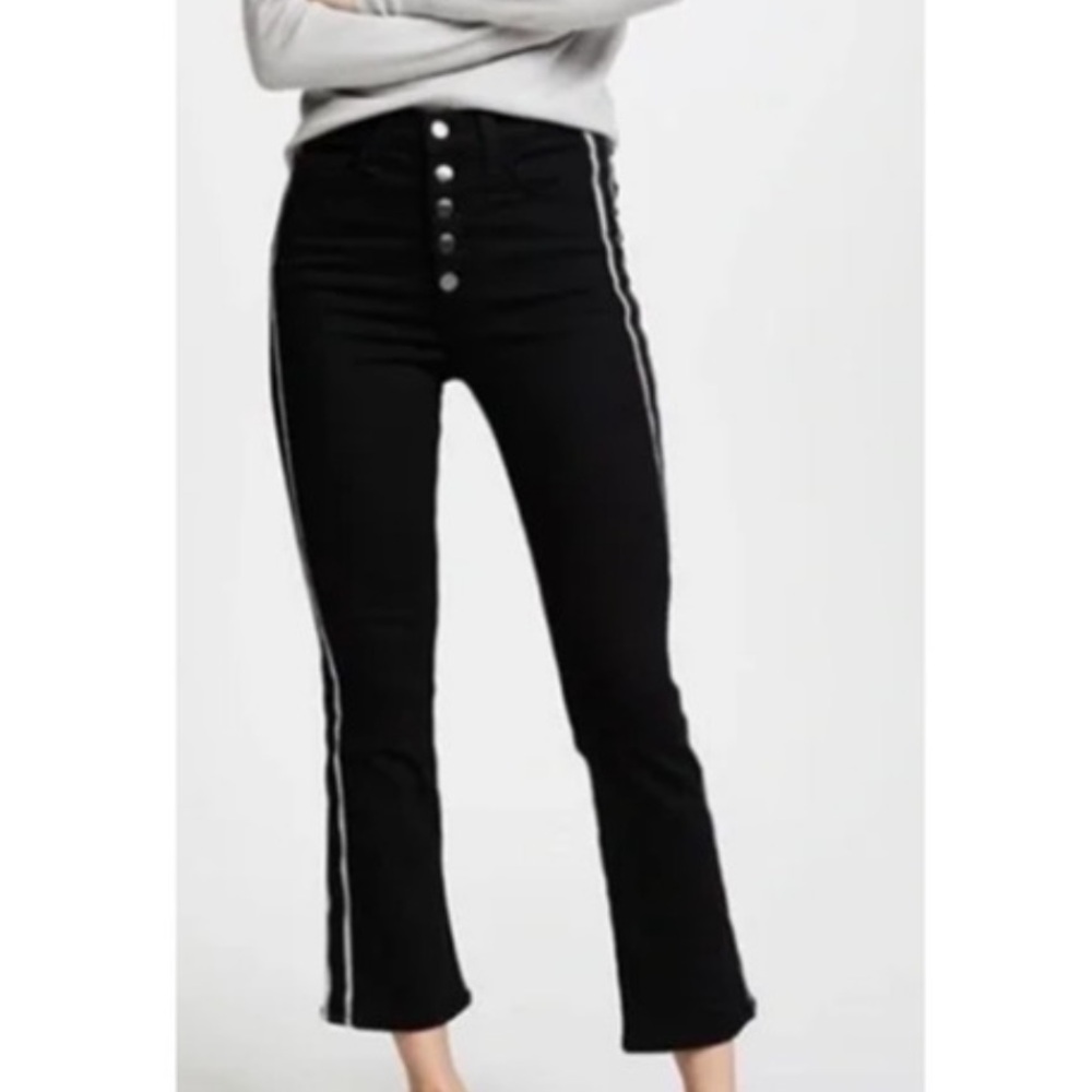 Veronica Beard Carolyn Baby Boot Cropped Jeans W/ Tux Stripes in Raven